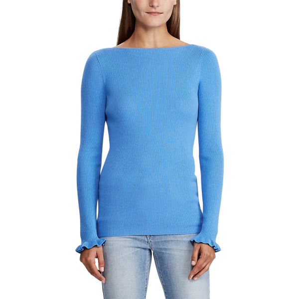 Blue Ruffle-Cuff Ribbed Jumper Lauren 3