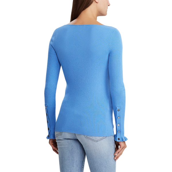 Blue Ruffle-Cuff Ribbed Jumper Lauren 4