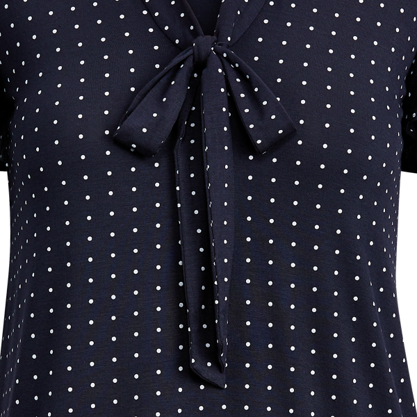 Lauren Navy/Silk White Tie-Neck Stretch Jersey Top Lauren 5