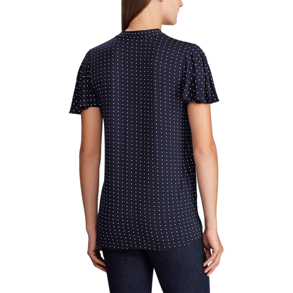 Lauren Navy/Silk White Tie-Neck Stretch Jersey Top Lauren 4