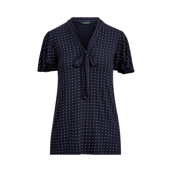 Tie-Neck Stretch Jersey Top Lauren 1