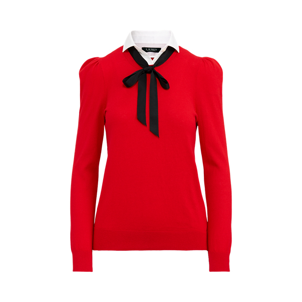 Cotton-Blend Tie-Neck Sweater Lauren in 1