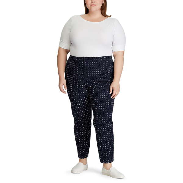 Pantalon en serg&eacute; stretch &agrave; pois Lauren Woman en Bleu marine Lauren/Blanc soie 2