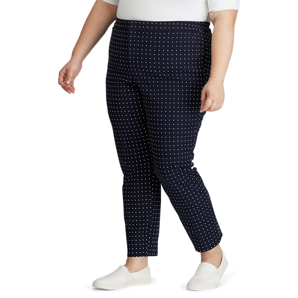 Pantalon en serg&eacute; stretch &agrave; pois Lauren Woman en Bleu marine Lauren/Blanc soie 3