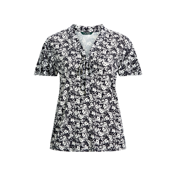 Tie-Neck Stretch Jersey Top Lauren Woman 1