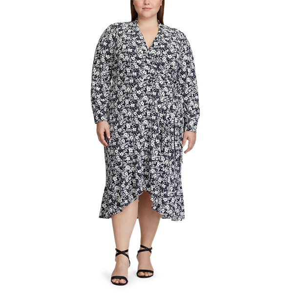 Lauren Navy/Pale Cream Floral Wrap-Style Dress Lauren Woman 2