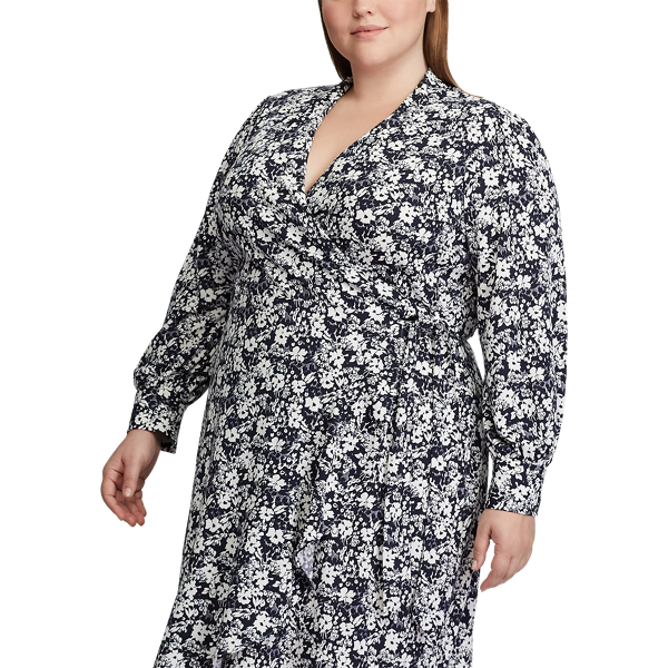 Lauren Navy/Pale Cream Floral Wrap-Style Dress Lauren Woman 3