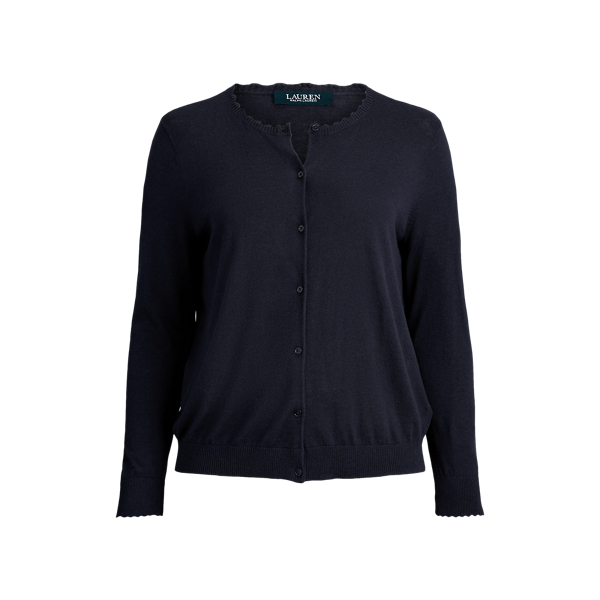 Scalloped-Trim Cotton Cardigan Lauren Woman in 1