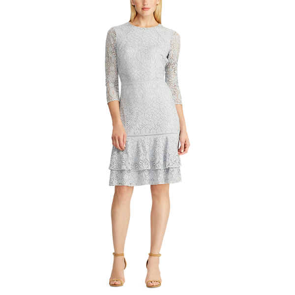 Toile Blue/Black Flounced-Hem Lace Dress Lauren 3