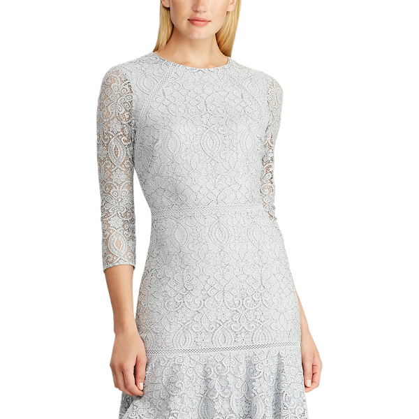 Toile Blue/Black Flounced-Hem Lace Dress Lauren 4