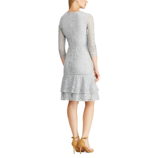 Toile Blue/Black Flounced-Hem Lace Dress Lauren 5
