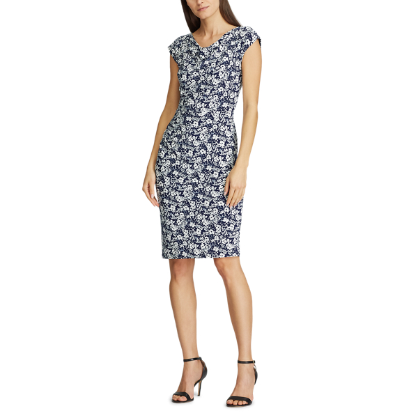 Lighthouse Navy/Colonial Floral Jersey Cowlneck Dress Lauren 3