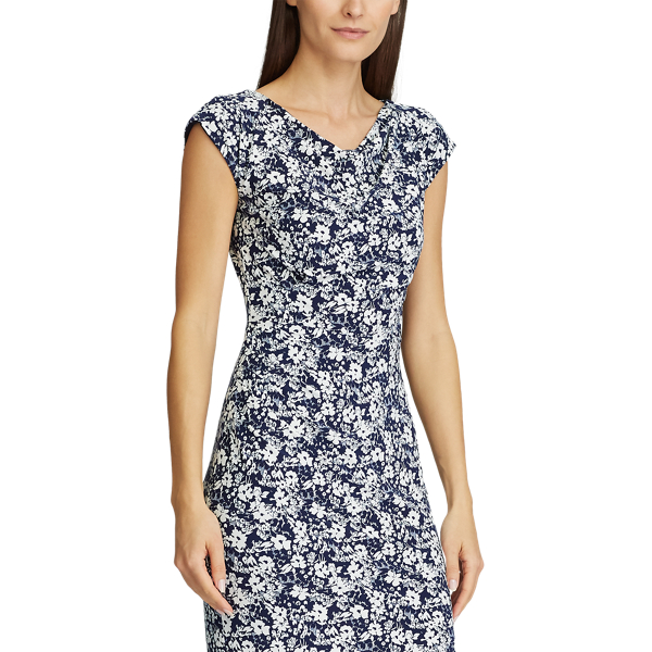 Lighthouse Navy/Colonial Floral Jersey Cowlneck Dress Lauren 4