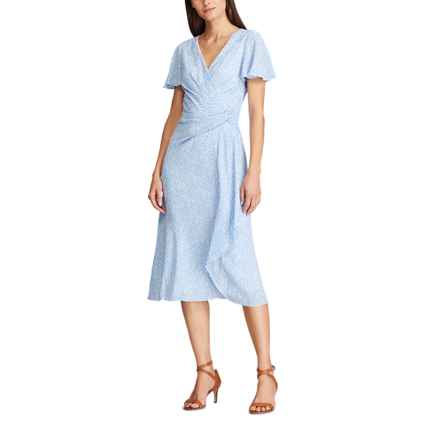 Eos Blue/Colonial Cream Print Crepe Dress Lauren 3
