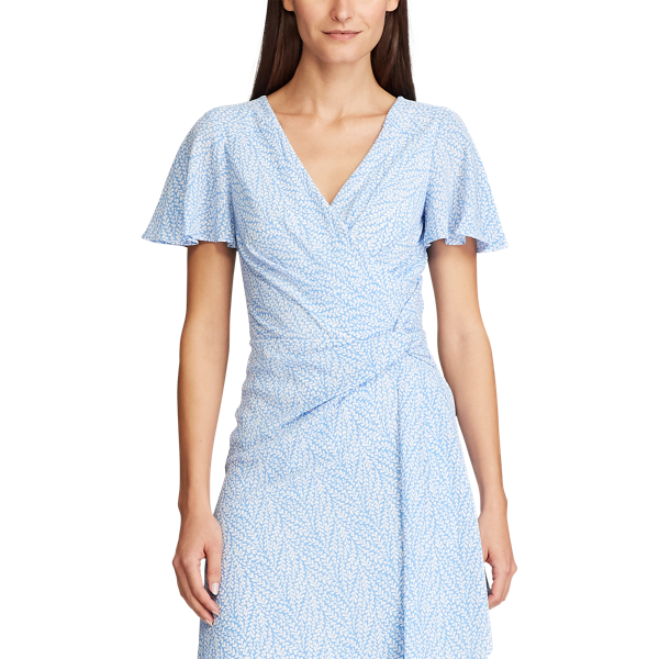 Eos Blue/Colonial Cream Print Crepe Dress Lauren 4