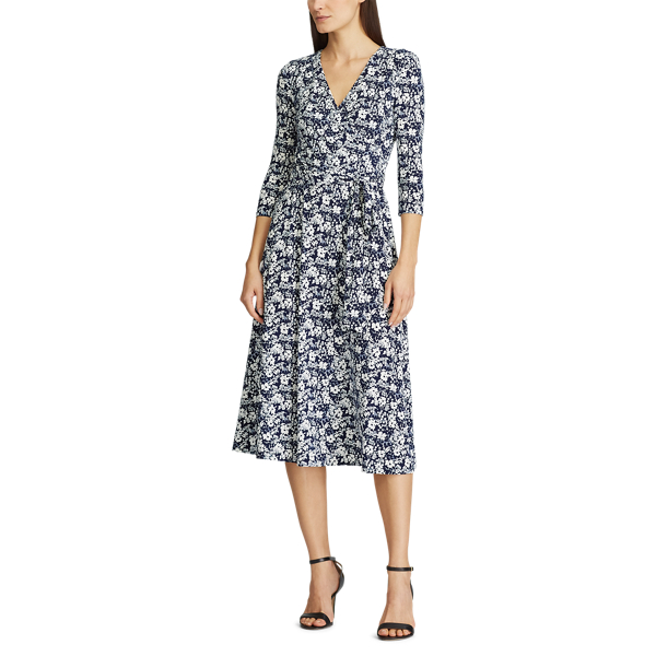 Lighthouse Navy/Colonial Floral Jersey Surplice Dress Lauren 3