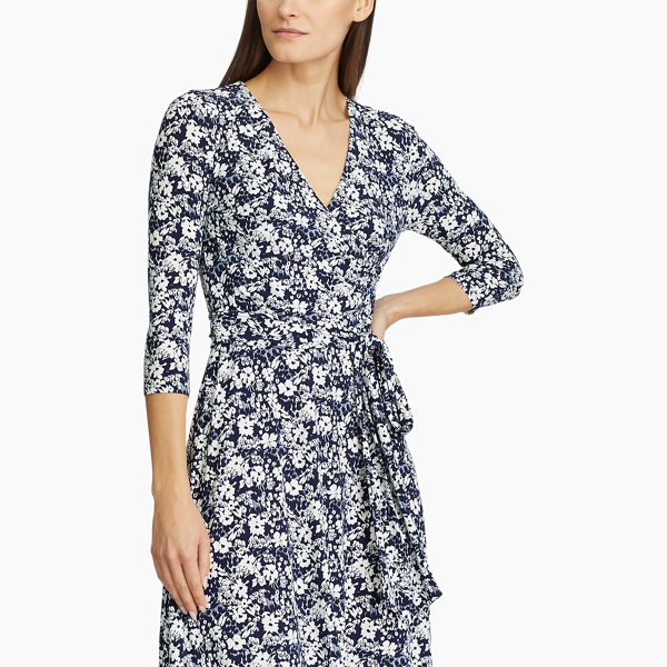 Lighthouse Navy/Colonial Floral Jersey Surplice Dress Lauren 4