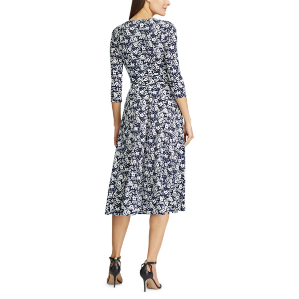 Lighthouse Navy/Colonial Floral Jersey Surplice Dress Lauren 5