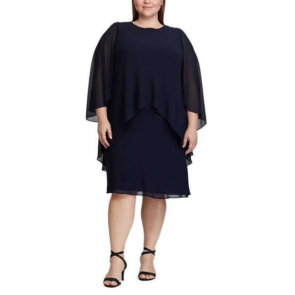 Lighthouse Navy Layered Georgette Shift Dress Lauren Woman 2