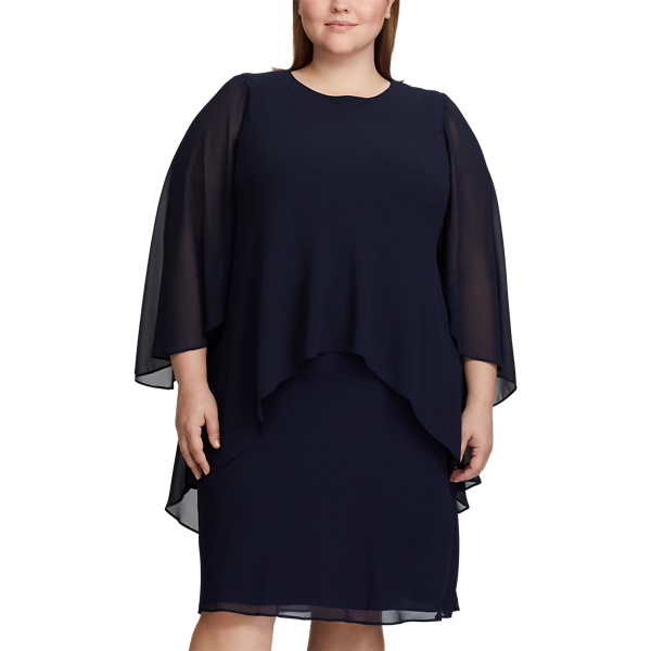 Lighthouse Navy Layered Georgette Shift Dress Lauren Woman 3