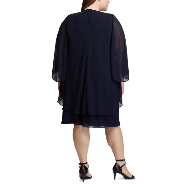 Lighthouse Navy Layered Georgette Shift Dress Lauren Woman 4