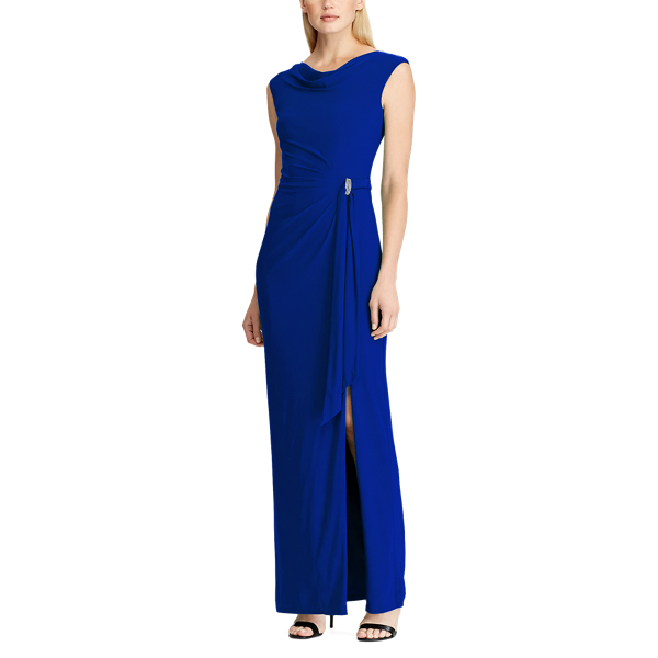 Parisian Blue Jersey Cowlneck Evening Dress Lauren 2