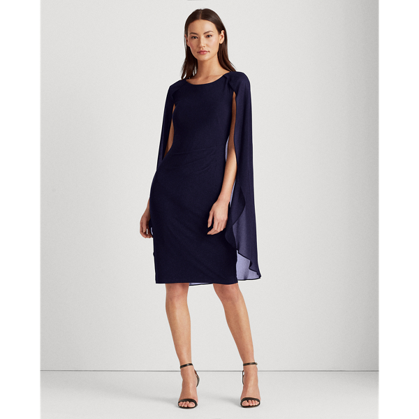 Lighthouse Navy Georgette-Cape Cocktail Dress Lauren 3