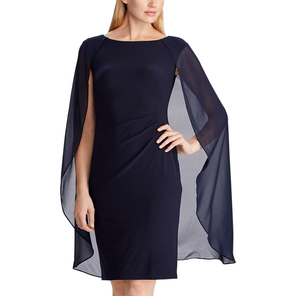 Lighthouse Navy Georgette-Cape Cocktail Dress Lauren 4