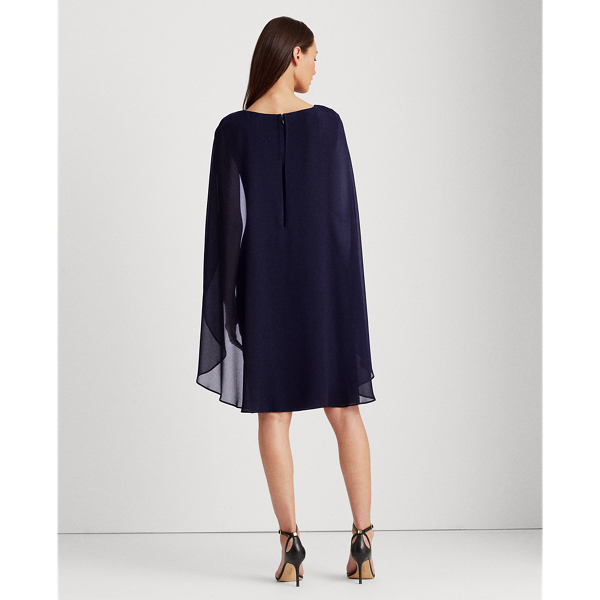 Lighthouse Navy Georgette-Cape Cocktail Dress Lauren 5