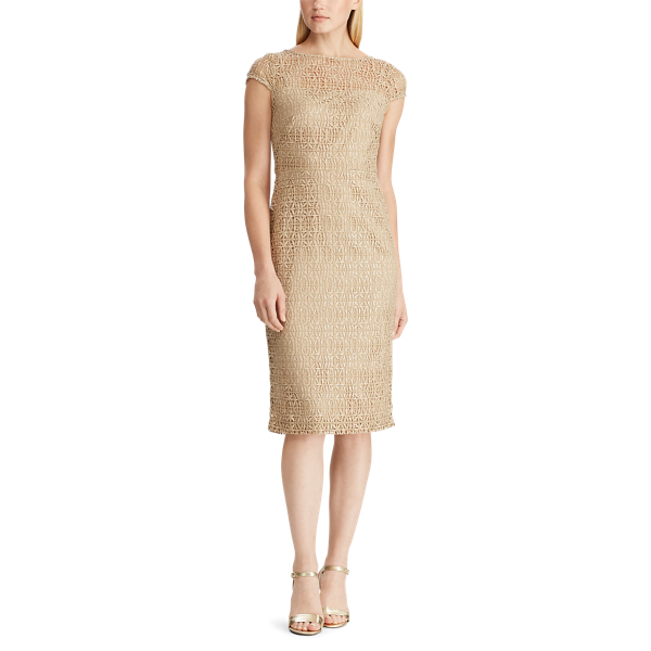 Sparkling Champagne Sequined Lace Cap-Sleeve Dress Lauren 3