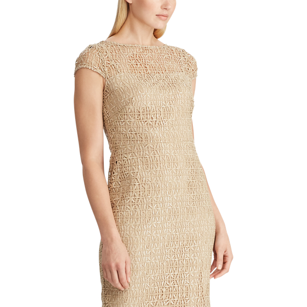 Sparkling Champagne Sequined Lace Cap-Sleeve Dress Lauren 4