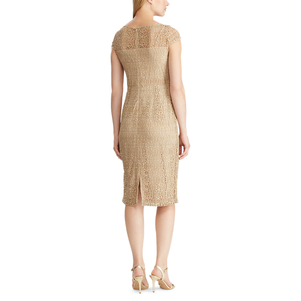 Sparkling Champagne Sequined Lace Cap-Sleeve Dress Lauren 5