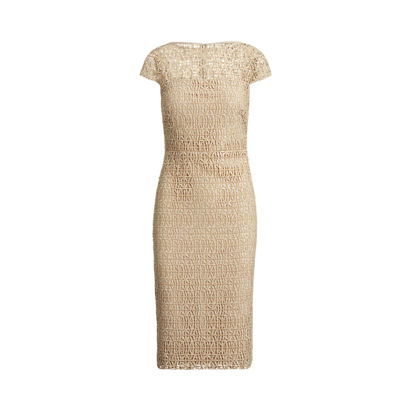 Sequined Lace Cap-Sleeve Dress Lauren 1