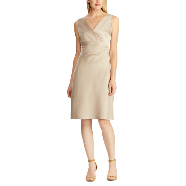 Sparkling Champagne Satin Surplice Midi Dress Lauren 2