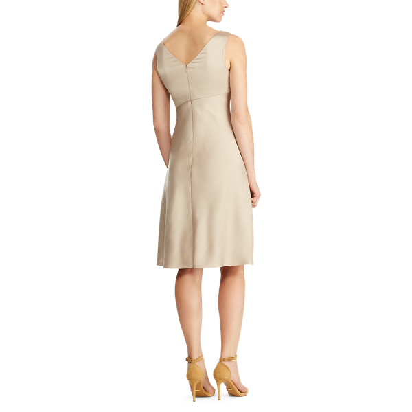 Sparkling Champagne Satin Surplice Midi Dress Lauren 4