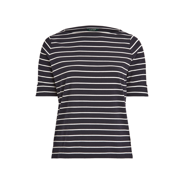 Striped Stretch Cotton Boatneck Tee Lauren Woman 1
