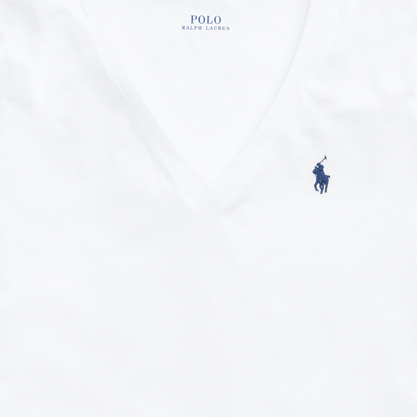 White / Navy Cotton V-Neck Tee Polo Ralph Lauren 5
