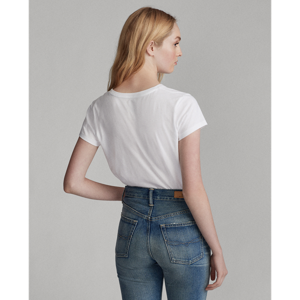 White / Navy Cotton V-Neck Tee Polo Ralph Lauren 4