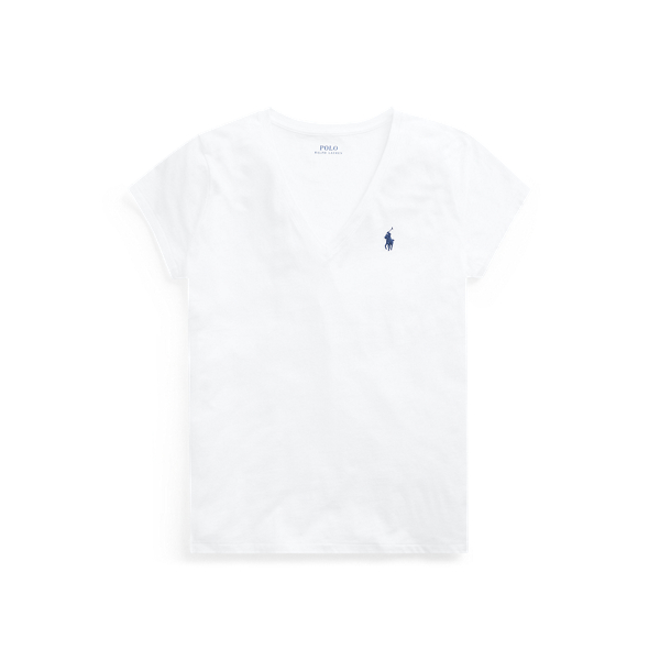 White / Navy Cotton V-Neck Tee Polo Ralph Lauren 2