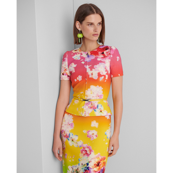 Pink/Yellow/Green Ombre Azalea Floral Jacket Ralph Lauren Collection 4