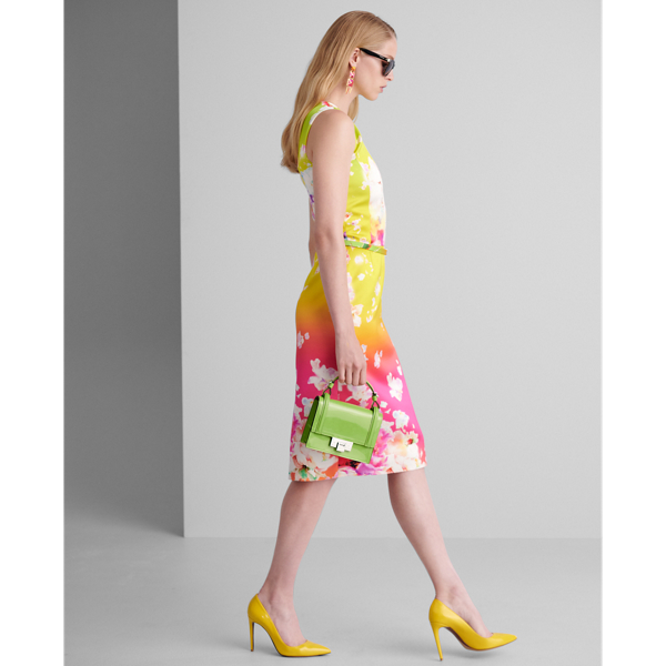 Pink/Yellow/Green Ombre Tuscon Floral Belted Dress Ralph Lauren Collection 3