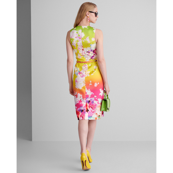 Pink/Yellow/Green Ombre Tuscon Floral Belted Dress Ralph Lauren Collection 4