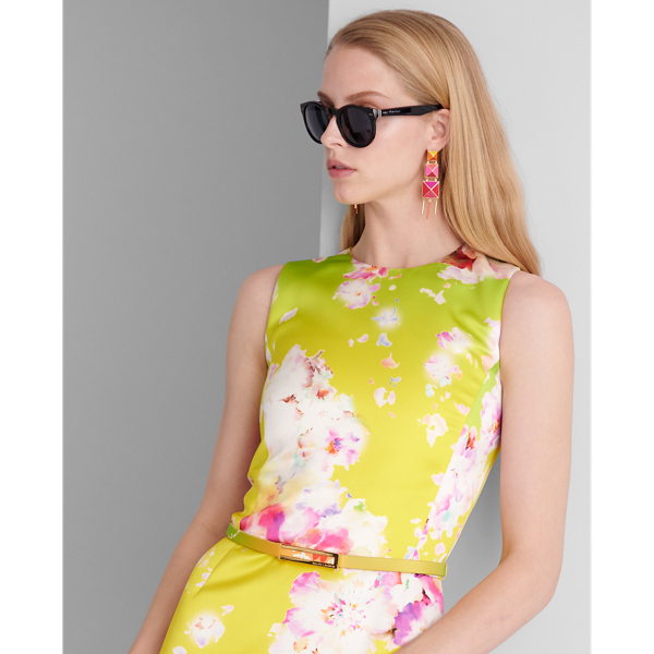 Pink/Yellow/Green Ombre Tuscon Floral Belted Dress Ralph Lauren Collection 5