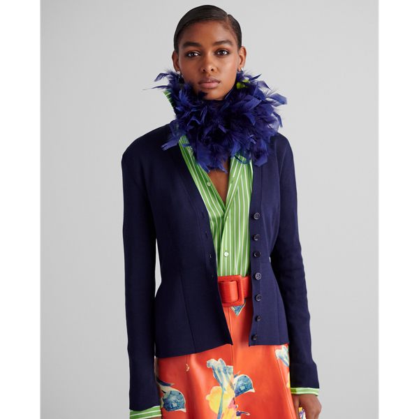 Lux Navy Silk Peplum Cardigan Ralph Lauren Collection 3