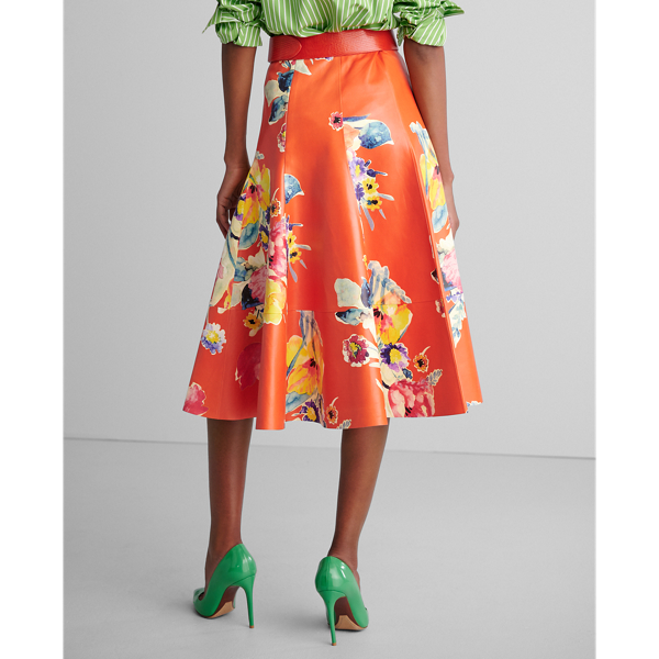 Tangerine Multi Clyde Print Leather Skirt Ralph Lauren Collection 4