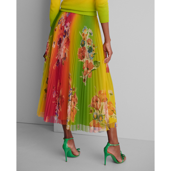 Ombre Multi Trivelas Floral Pleated Skirt Ralph Lauren Collection 4