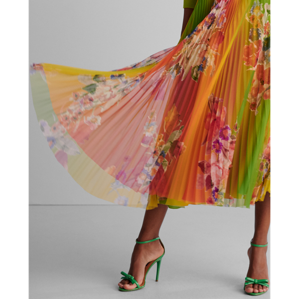 Ombre Multi Trivelas Floral Pleated Skirt Ralph Lauren Collection 6