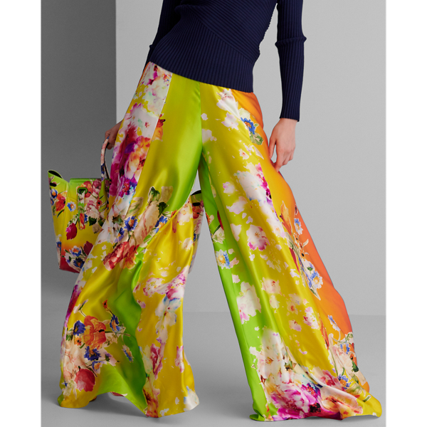 Pink/Yellow/Green Ombre Kyrah Floral Silk Palazzo Trouser Ralph Lauren Collection 3