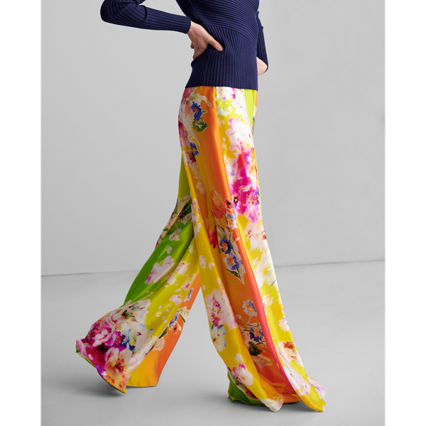 Pink/Yellow/Green Ombre Kyrah Floral Silk Palazzo Trouser Ralph Lauren Collection 4