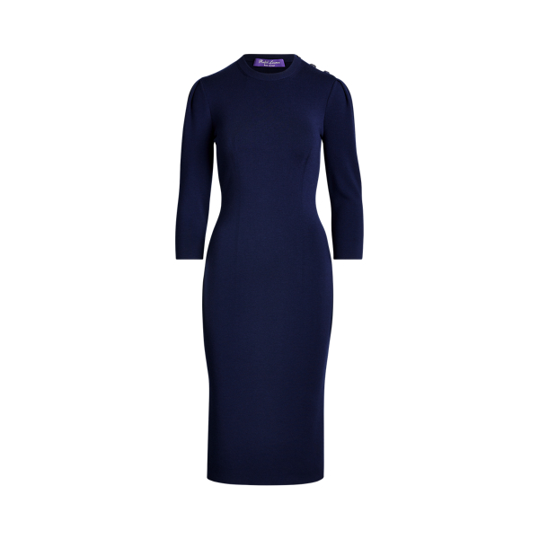 Button-Trim Stretch Wool Dress Ralph Lauren Collection 1